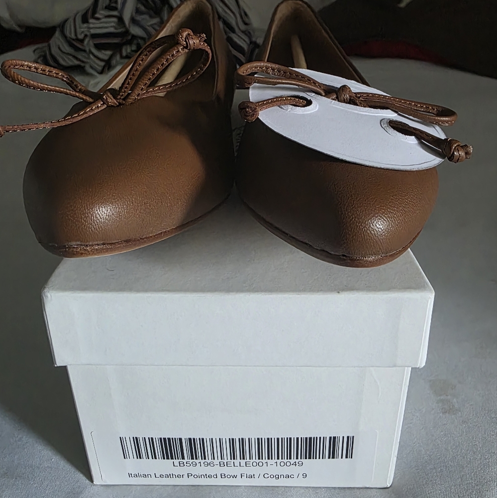 Quince FIRE! NIB! Italian Leather Bow Ballet Flat in Cognac. Sz 9. R2S!! - Picture 8 of 14